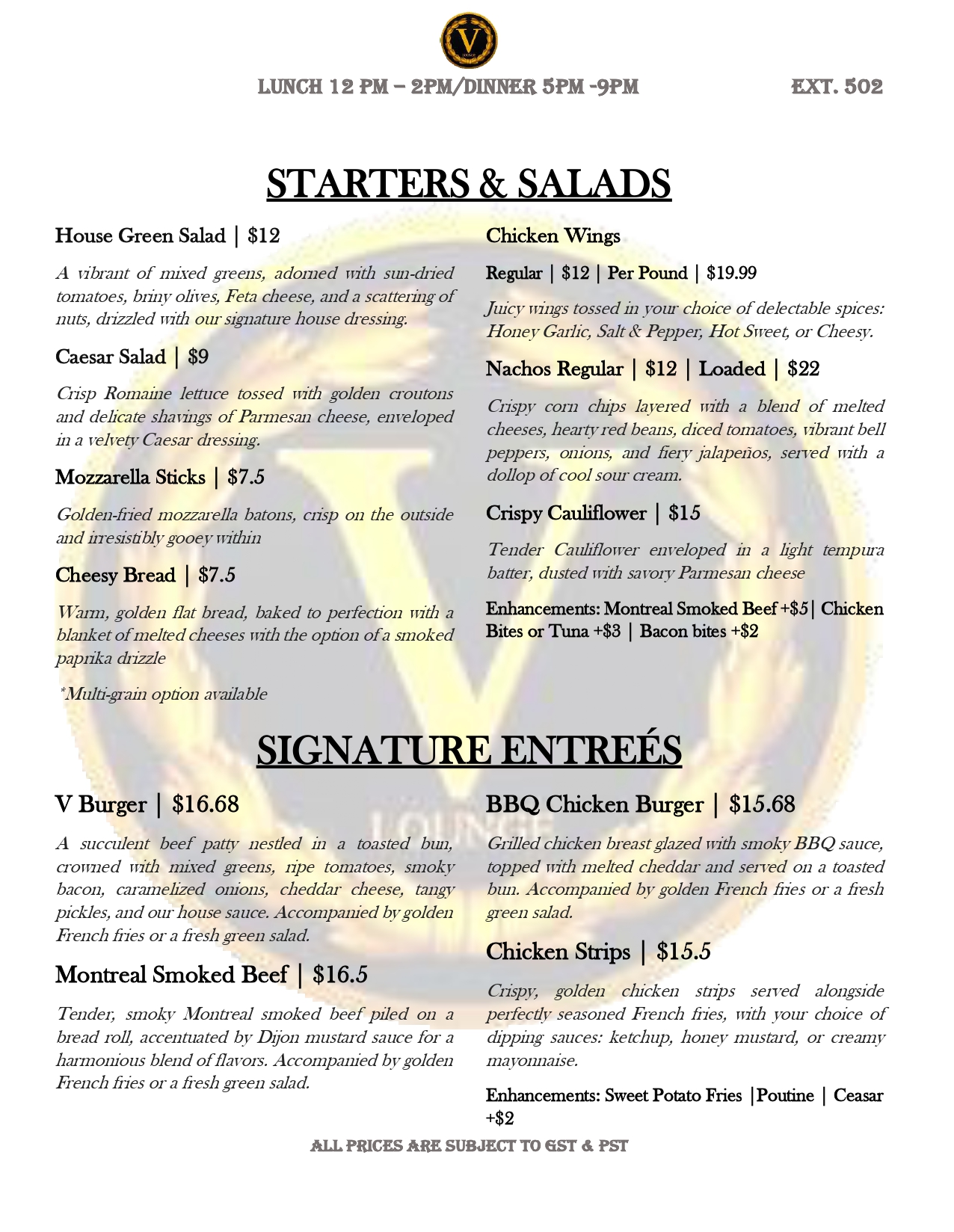 Menu Page 1